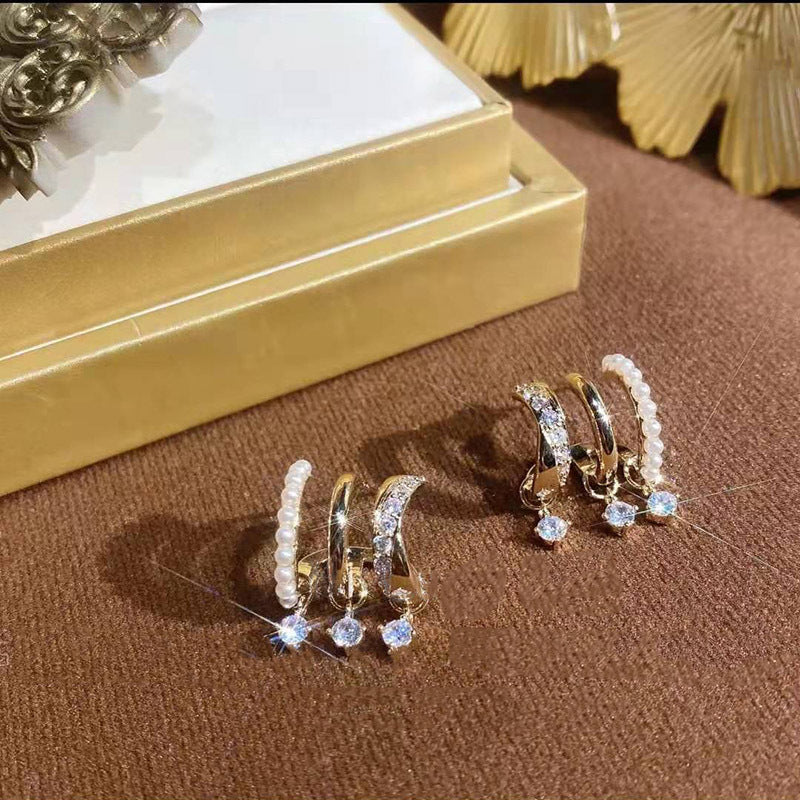 Three Lifetimes Three Rings Pearl Zircon Earrings