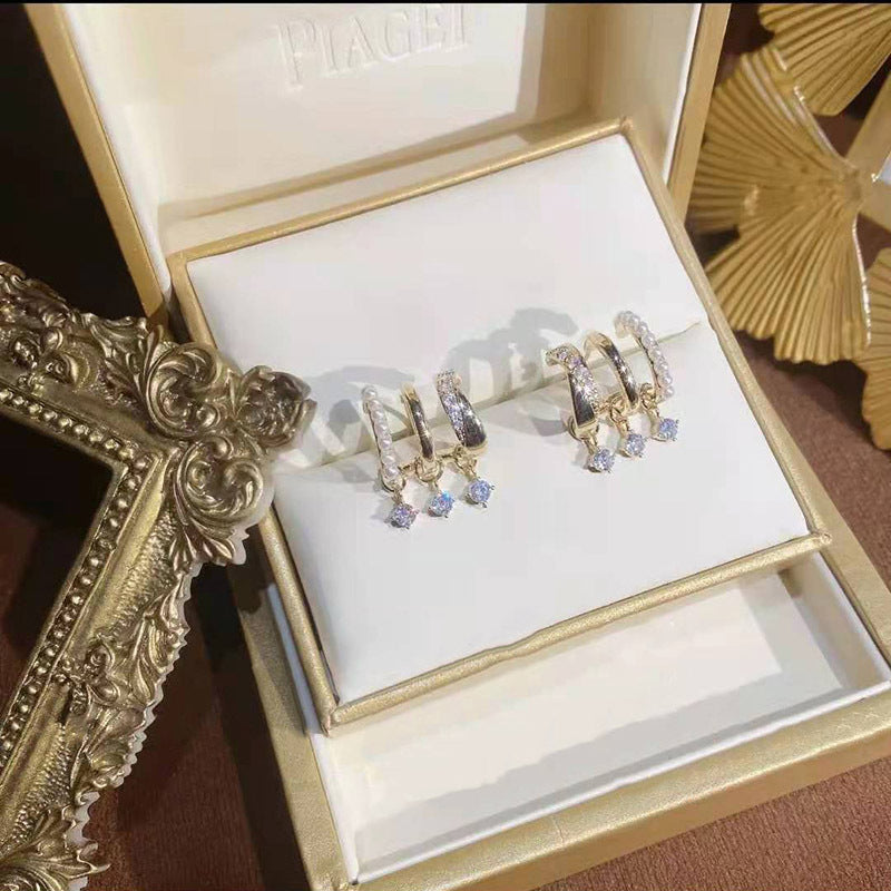 Three Lifetimes Three Rings Pearl Zircon Earrings