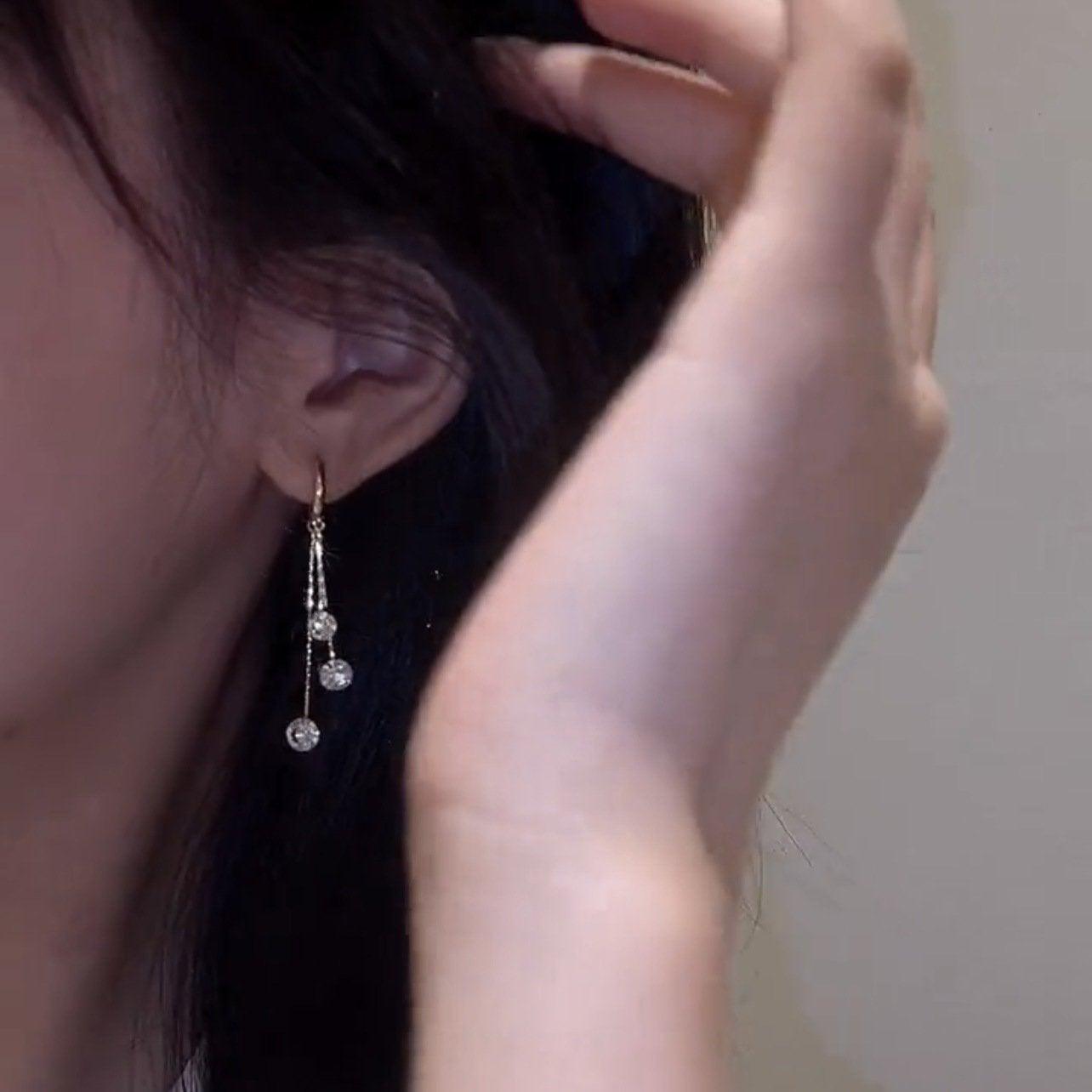 Three Shining Diamond Tassel Earrings