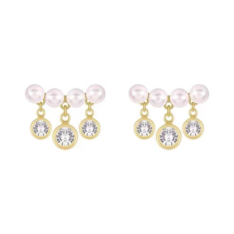 Korean Style Curved Pearl Tassel Earrings