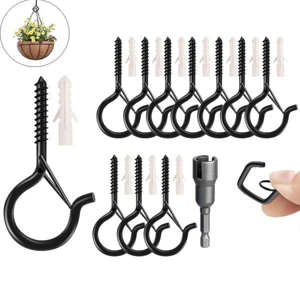 10pcs Square Snap Hanging Hooks - Anti-Drop Bonsai Hooks with Safety Buckles for Christmas Rope String Lights + Free Hook mounting tool