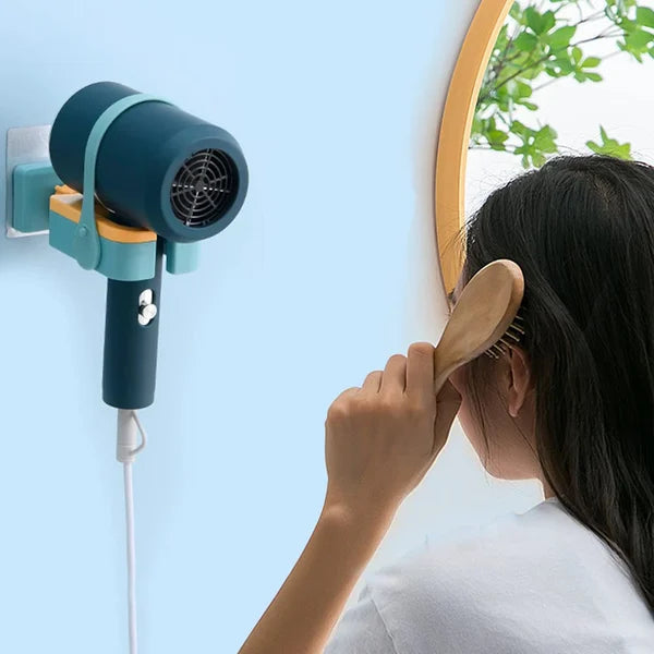Rotatable Wall Mounted Hair Dryer Holder, Hands Free Hair Dryer Stand Holder, Drilling-Free Blow Dryer Holder