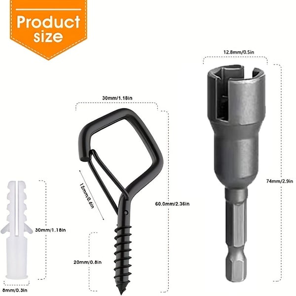 10pcs Square Snap Hanging Hooks - Anti-Drop Bonsai Hooks with Safety Buckles for Christmas Rope String Lights + Free Hook mounting tool