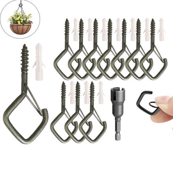 10pcs Square Snap Hanging Hooks - Anti-Drop Bonsai Hooks with Safety Buckles for Christmas Rope String Lights + Free Hook mounting tool