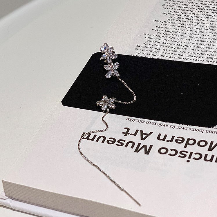Temperament Flower Zircon Long Chain Ear Cuff Earrings