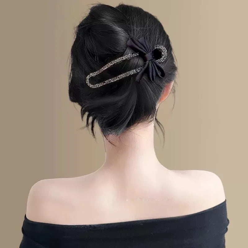 Sparkling Elegant Black Bow Hair Clip for Updos(2 Pack)