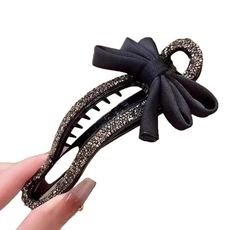 Sparkling Elegant Black Bow Hair Clip for Updos(2 Pack)