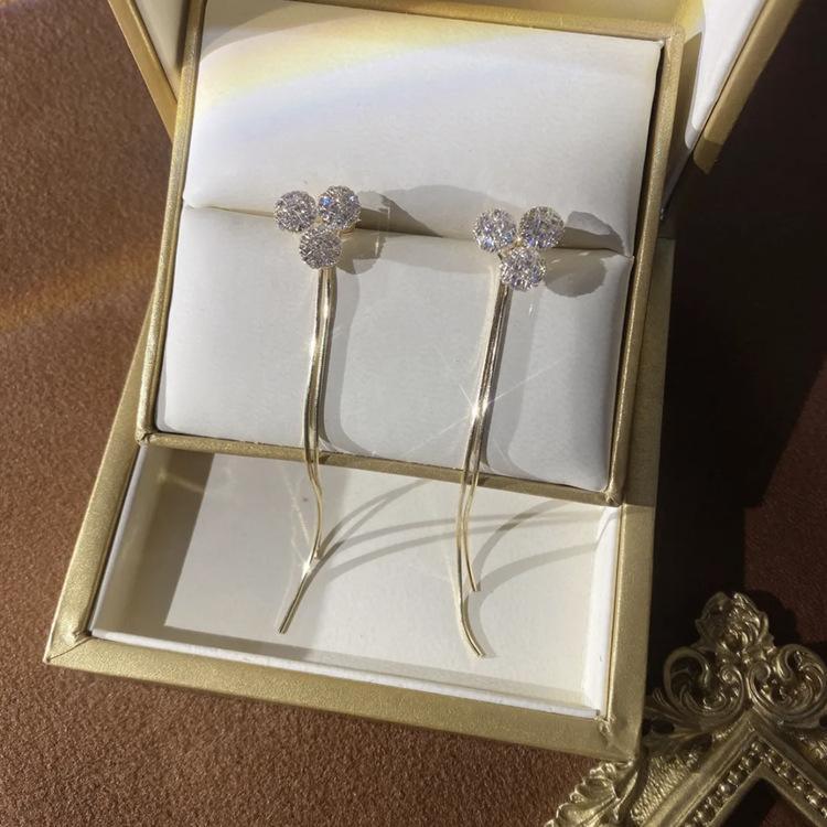 Tassel Diamond Long Earrings Gold Mesh Ball Stud Earrings