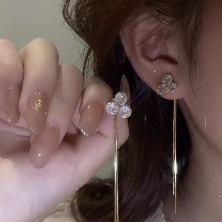 Tassel Diamond Long Earrings Gold Mesh Ball Stud Earrings