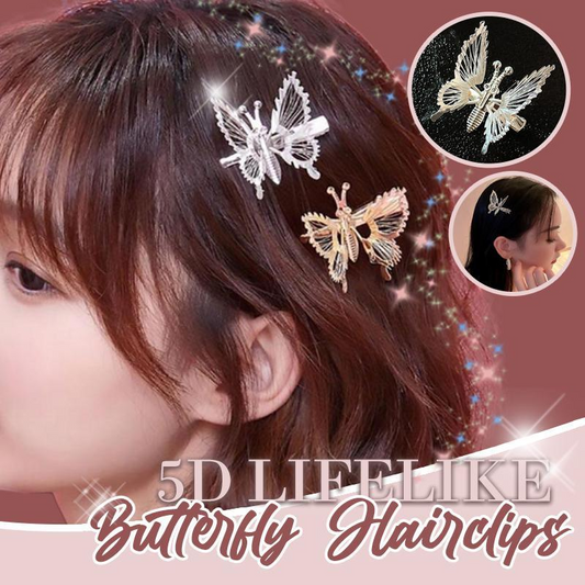 5D Lifelike Butterfly Hair Clips 1 Pair（Gold And Silver）