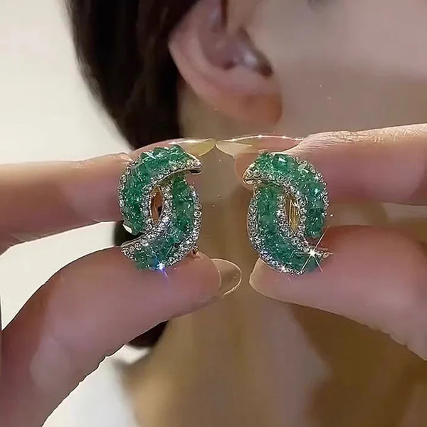 Fashion Cross Green Crystal Earrings