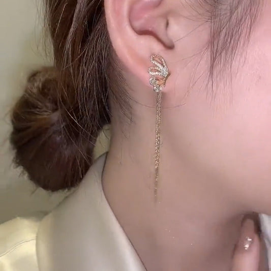 Butterfly Wing Microset Long Fringe Earrings