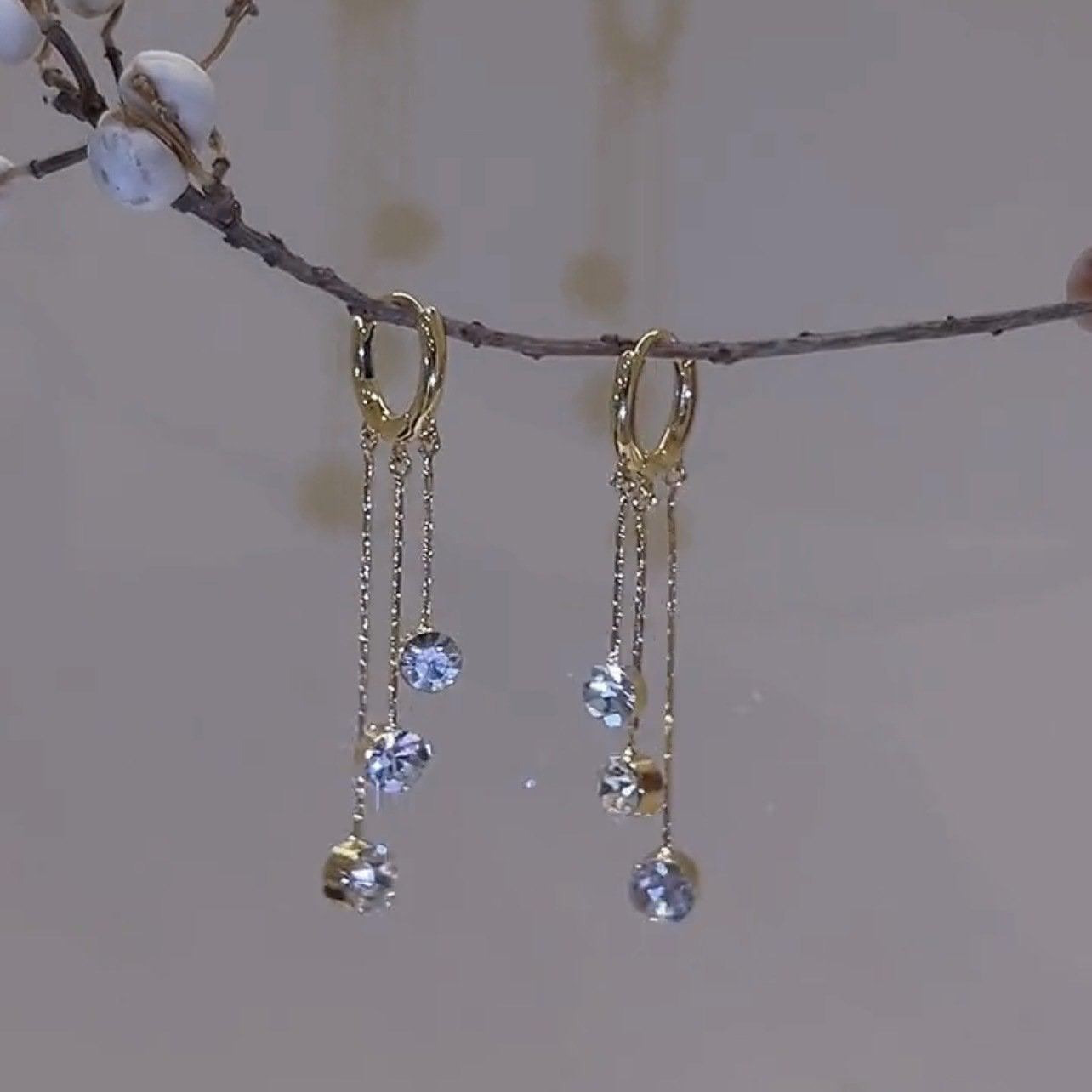 Three Shining Diamond Tassel Earrings