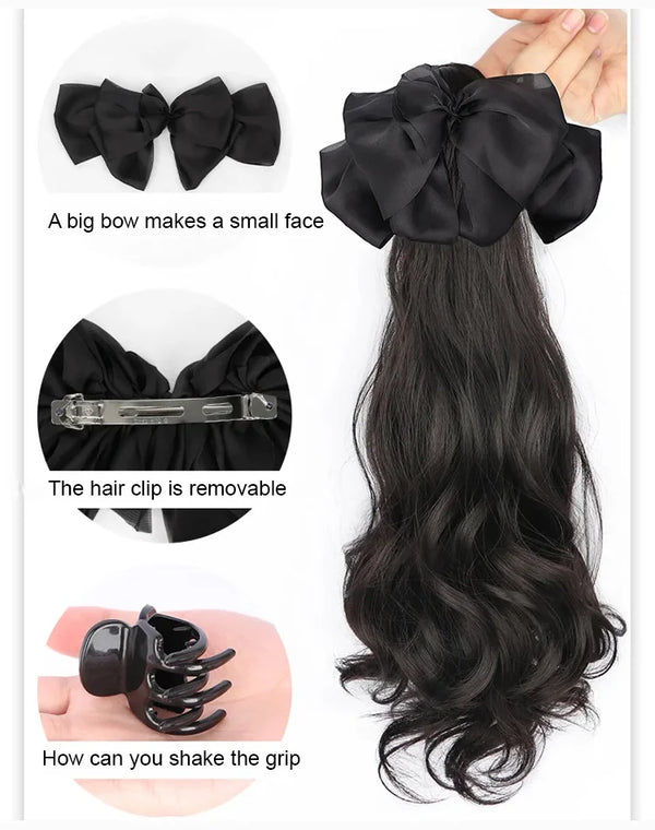 [Gentle and Sweet] Natural Wavy Claw Clip Ponytail Hair Extensions with Bowknot