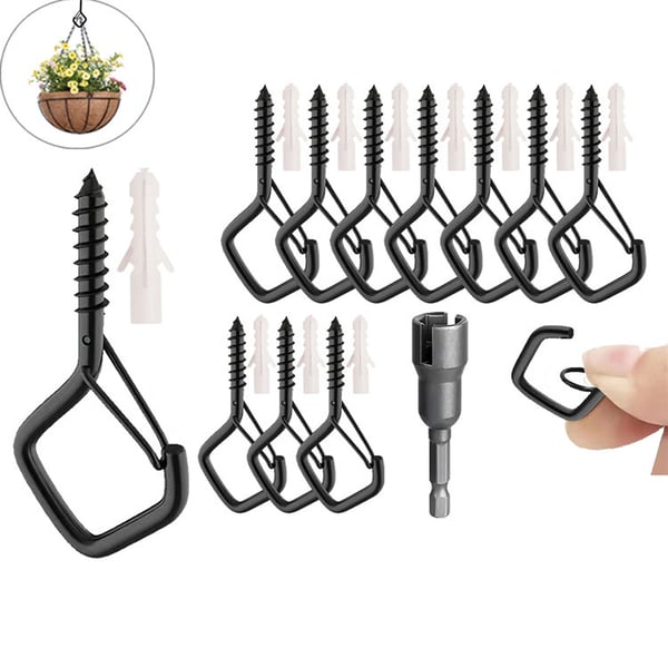 10pcs Square Snap Hanging Hooks - Anti-Drop Bonsai Hooks with Safety Buckles for Christmas Rope String Lights + Free Hook mounting tool