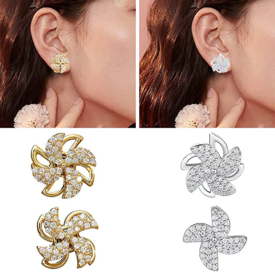 Exquisite Crystal Rotating Windmill Earrings