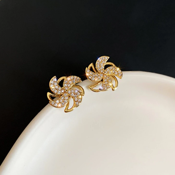 Exquisite Crystal Rotating Windmill Earrings