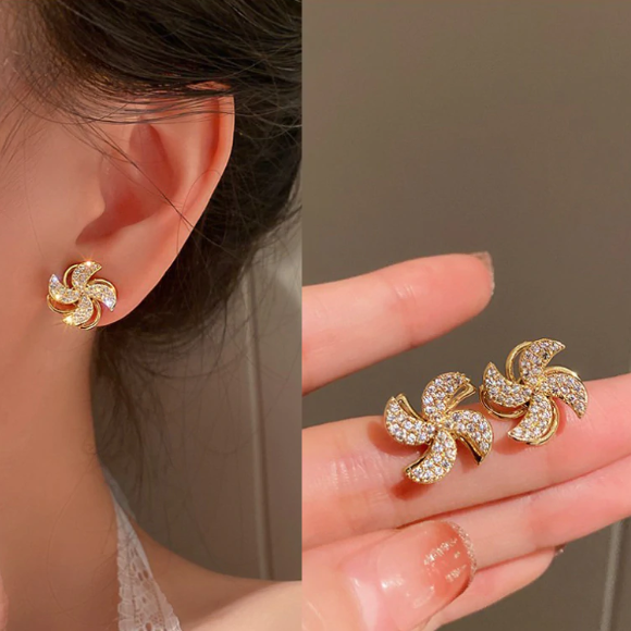 Exquisite Crystal Rotating Windmill Earrings