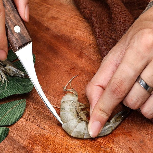 Stainless steel shrimp tool with wooden handle