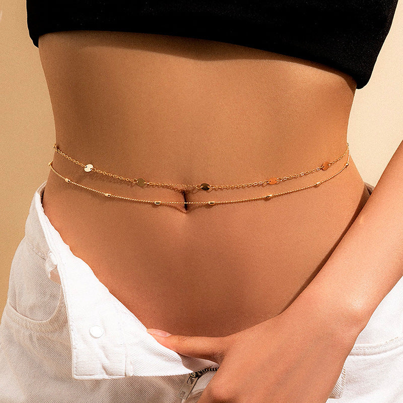 Double layer Geometric Wafer Waist Chain