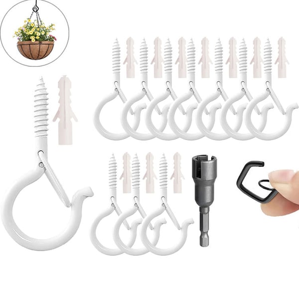 10pcs Square Snap Hanging Hooks - Anti-Drop Bonsai Hooks with Safety Buckles for Christmas Rope String Lights + Free Hook mounting tool
