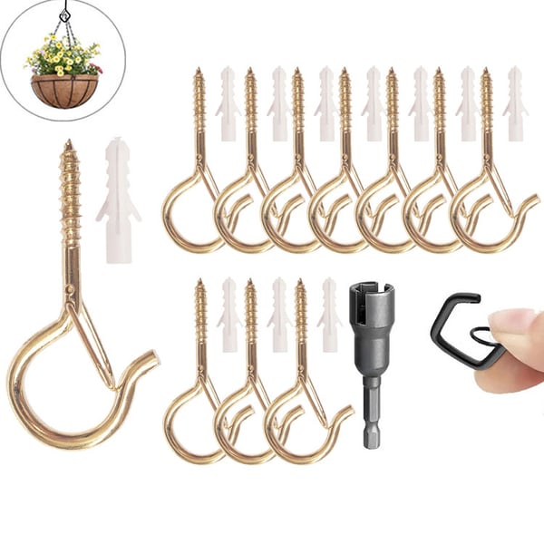 10pcs Square Snap Hanging Hooks - Anti-Drop Bonsai Hooks with Safety Buckles for Christmas Rope String Lights + Free Hook mounting tool