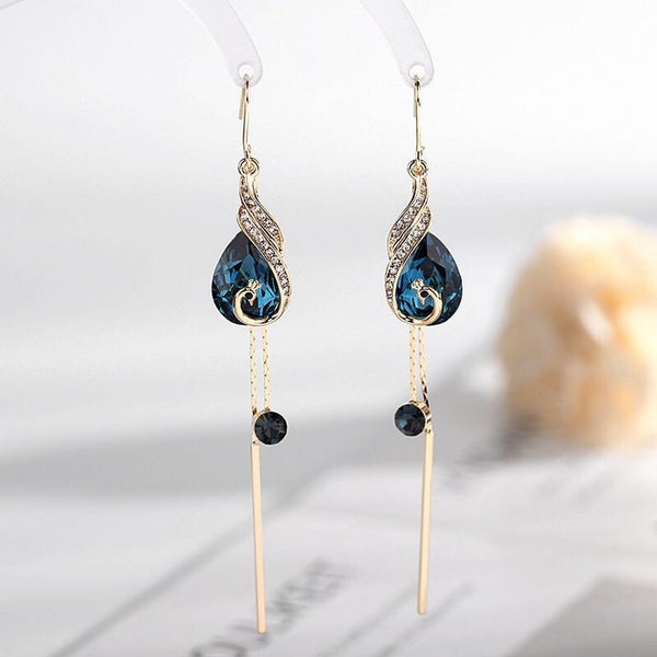 Peacock Crystal Tassel Earrings