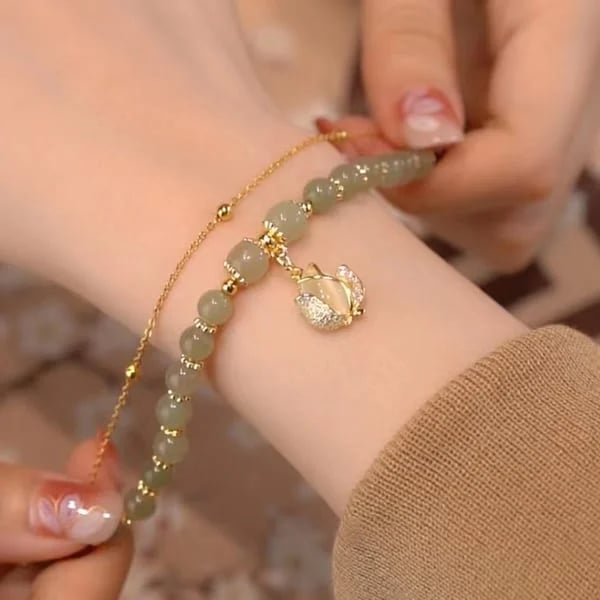 Lucky Hetian Jade Gold Leaf Bracelet