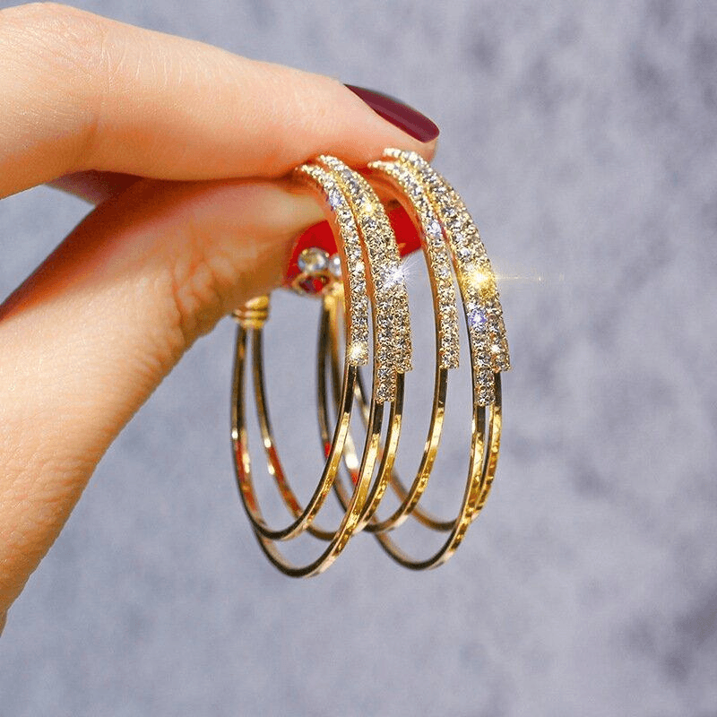 Shiny Diamonds Circle Three-layer Earrings C-shaped Earrings