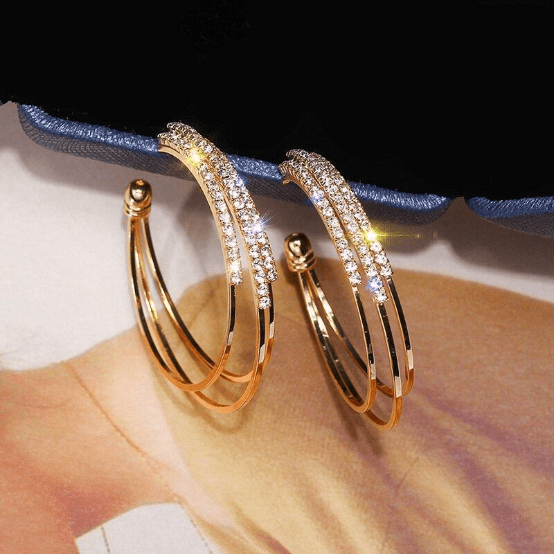 Shiny Diamonds Circle Three-layer Earrings C-shaped Earrings