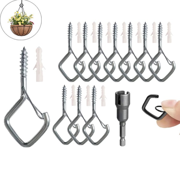 10pcs Square Snap Hanging Hooks - Anti-Drop Bonsai Hooks with Safety Buckles for Christmas Rope String Lights + Free Hook mounting tool