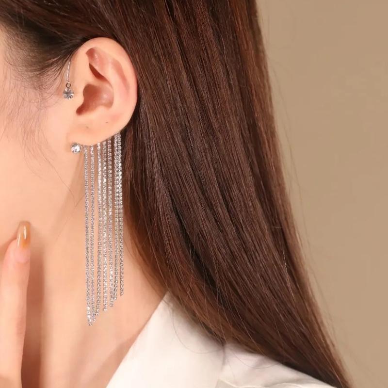 Sparkling Diamond Tassel Earrings ( 1 pair )