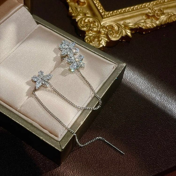 Temperament Flower Zircon Long Chain Ear Cuff Earrings