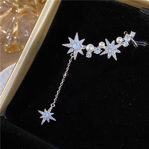 Micro-Set Zircon Octagonal Star Pearl Earrings