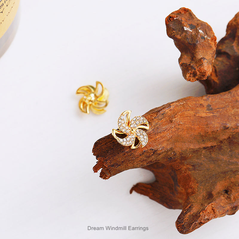 Exquisite Crystal Rotating Windmill Earrings