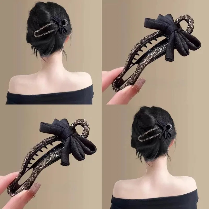 Sparkling Elegant Black Bow Hair Clip for Updos（2 Pack）