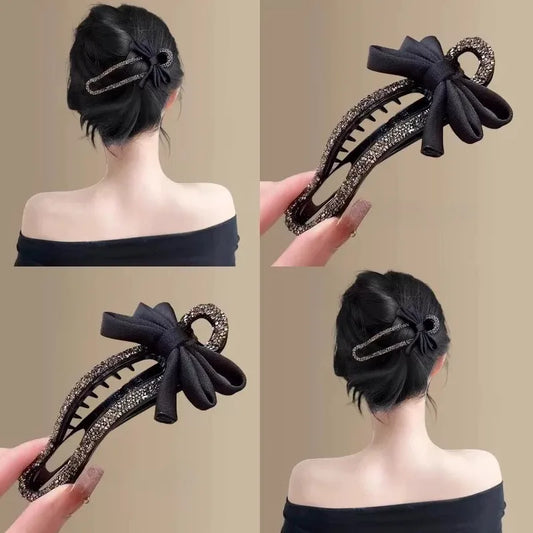 Sparkling Elegant Black Bow Hair Clip for Updos（2 Pack）