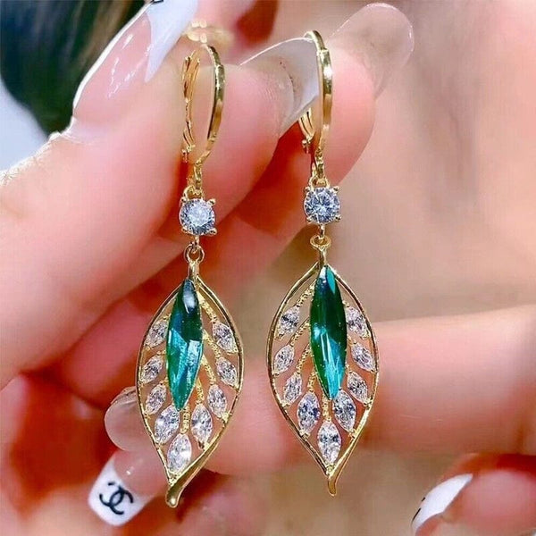 Fashion Crystal Leaf Earrings