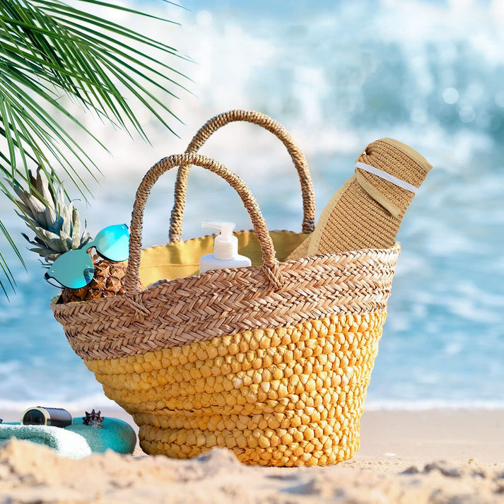 👒Sun Hats Women Chapeau Beach Cap Visor Wide Brim Straw Roll-Up Ponytail UV UPF
