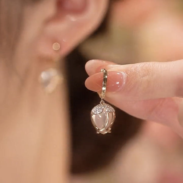 Cat's Eye Opal Tulips Drop Earrings