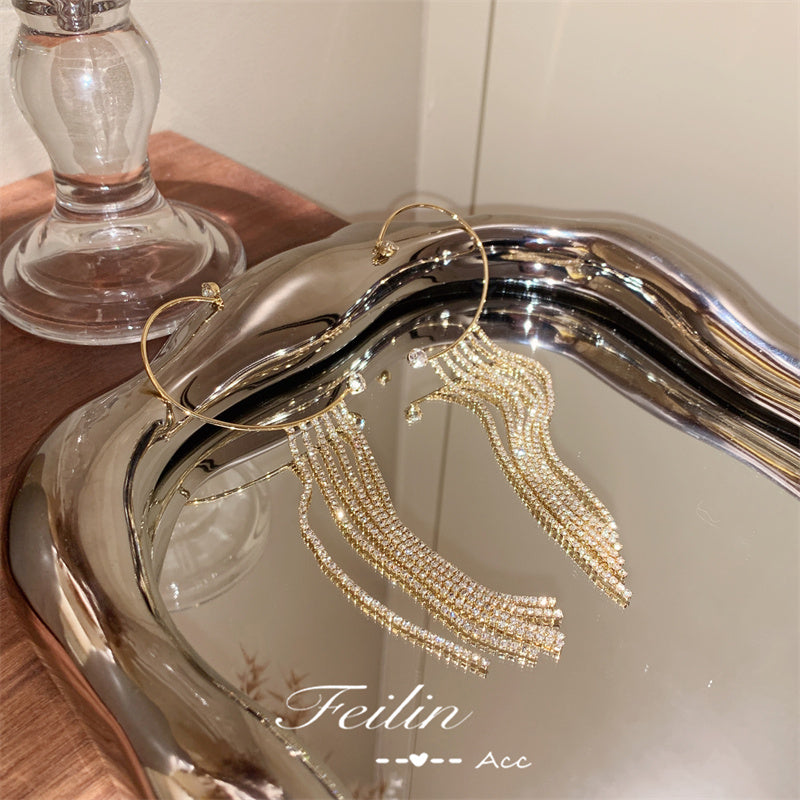 Sparkling Diamond Tassel Earrings