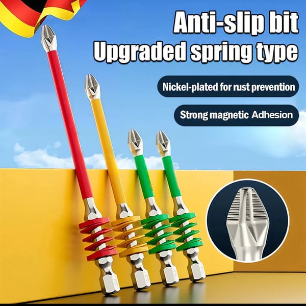 Anti-Slip Magnetic Phillips Bit with Spring