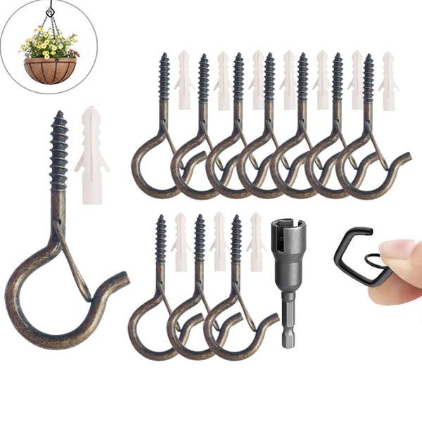 10pcs Square Snap Hanging Hooks - Anti-Drop Bonsai Hooks with Safety Buckles for Christmas Rope String Lights + Free Hook mounting tool