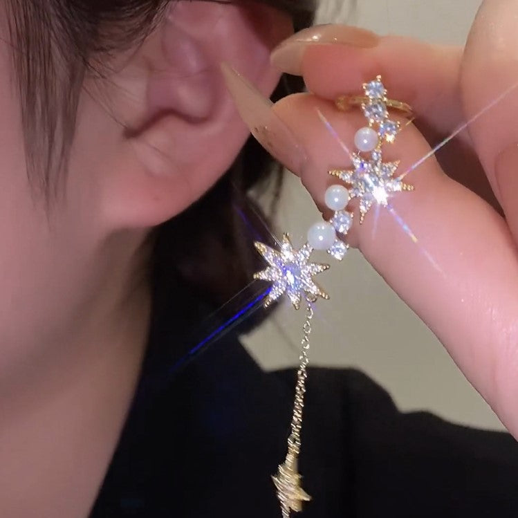 Micro-Set Zircon Octagonal Star Pearl Earrings