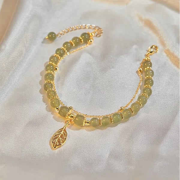 Lucky Hetian Jade Gold Leaf Bracelet