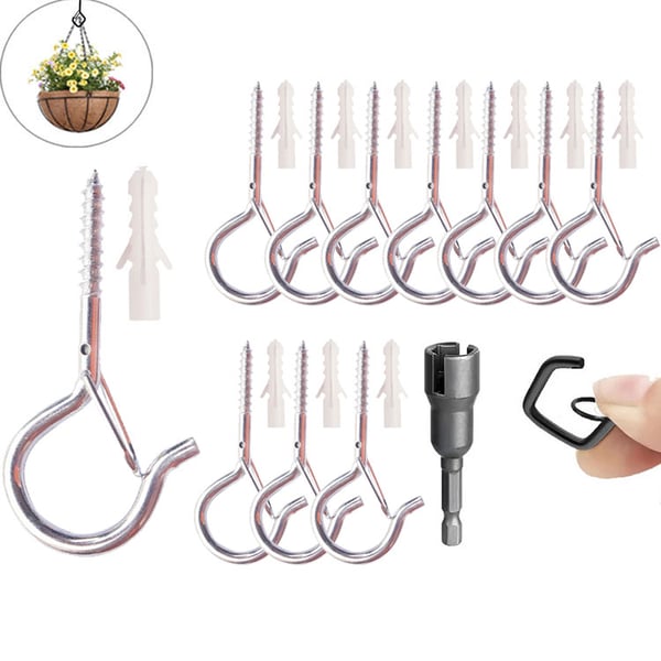 10pcs Square Snap Hanging Hooks - Anti-Drop Bonsai Hooks with Safety Buckles for Christmas Rope String Lights + Free Hook mounting tool