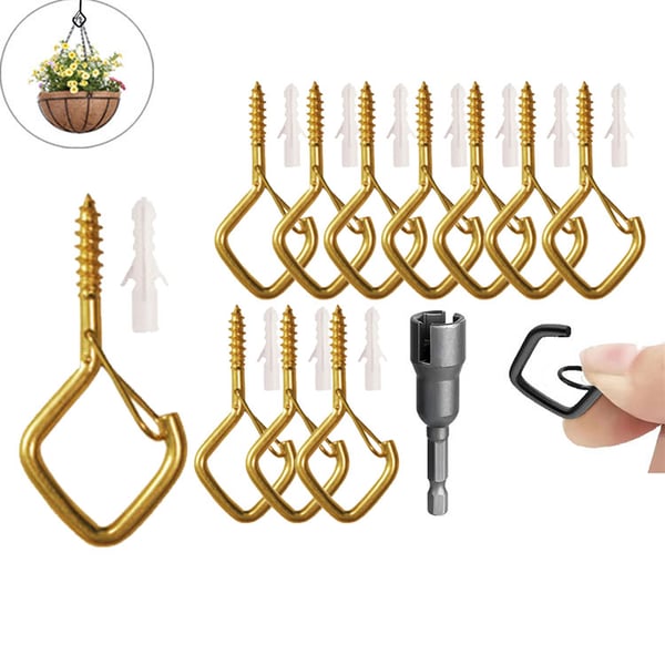10pcs Square Snap Hanging Hooks - Anti-Drop Bonsai Hooks with Safety Buckles for Christmas Rope String Lights + Free Hook mounting tool