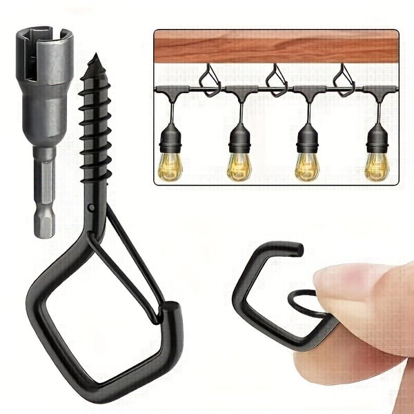 10pcs Square Snap Hanging Hooks - Anti-Drop Bonsai Hooks with Safety Buckles for Christmas Rope String Lights + Free Hook mounting tool