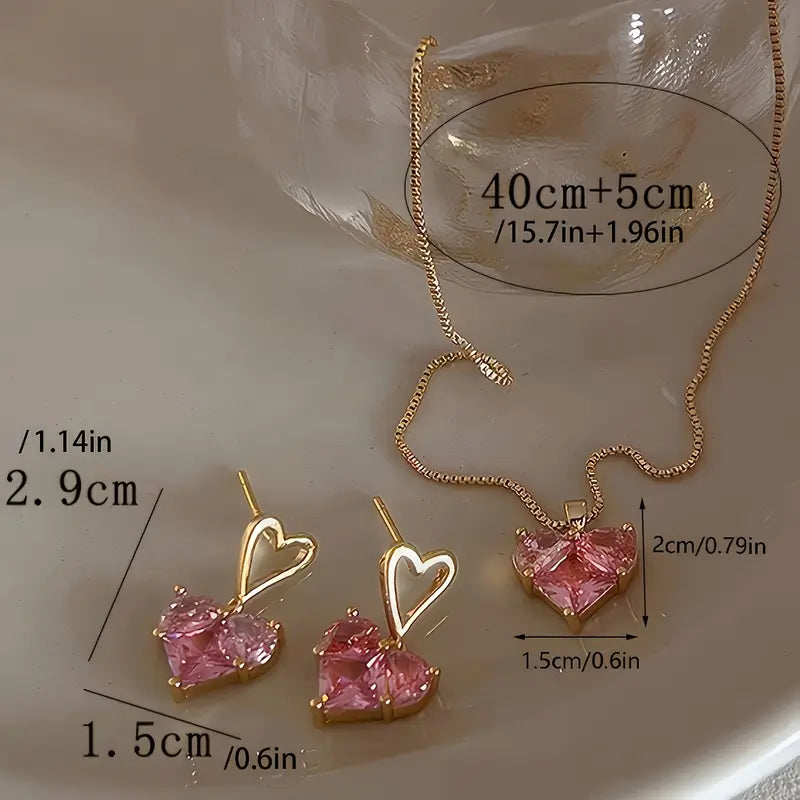 Y2K Style Heart Necklace and Earrings Set