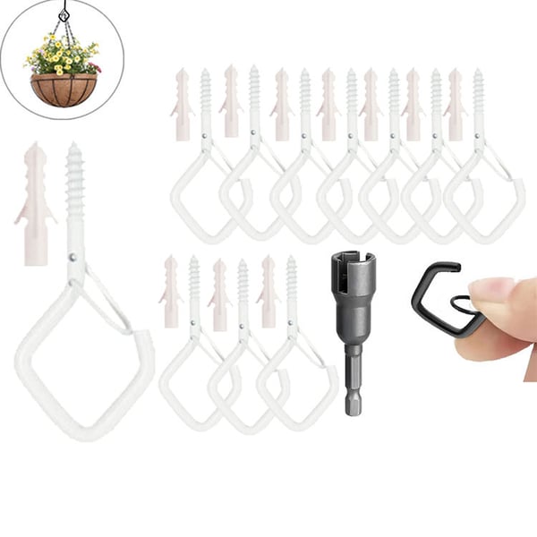 10pcs Square Snap Hanging Hooks - Anti-Drop Bonsai Hooks with Safety Buckles for Christmas Rope String Lights + Free Hook mounting tool